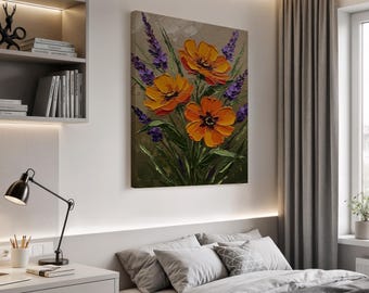 Blumen Leinwand Kunst, Floral Wanddekor, Blumenbild, abstrakter Blumendruck, moderne Leinwand Wandkunst, große Wanddekoration