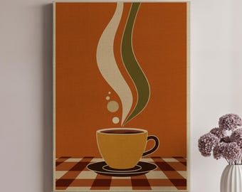 Coffee Cup Art, Retro Coffee Decor, Minimalist Decor, Coffee Illustration, Vintage Decor, Coffee Canvas Art, Coffee Lover Wall Art