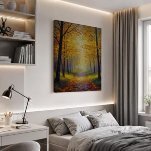Landscape Canvas Art, Autumn Wall Decor, Forest Path Painting, Framed Canvas Art, Modern Wall Decor, Large Autumn Canvas Decoration
