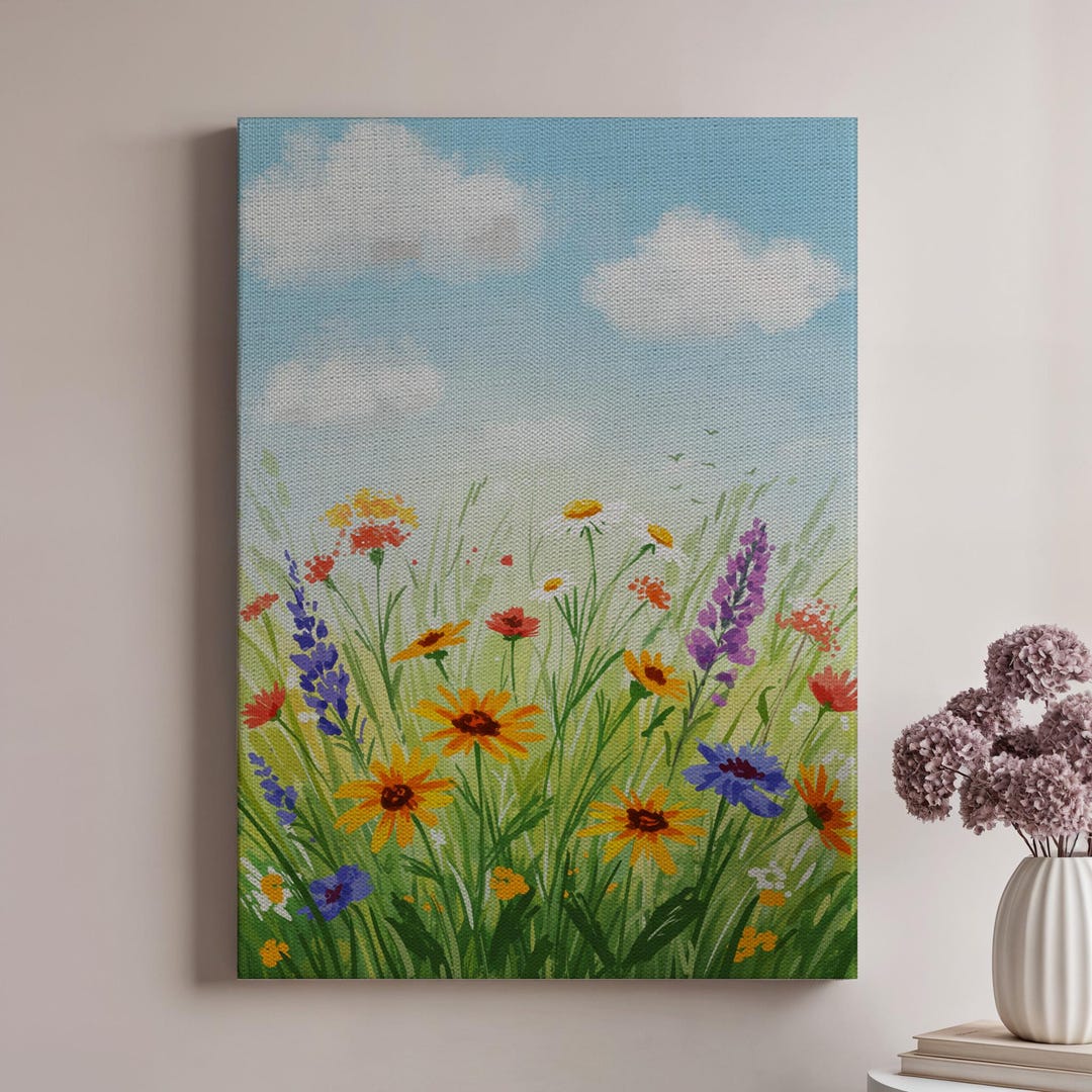 Wildflower Meadow, Colorful Floral Canvas Wall Art, Nature Botanical ...