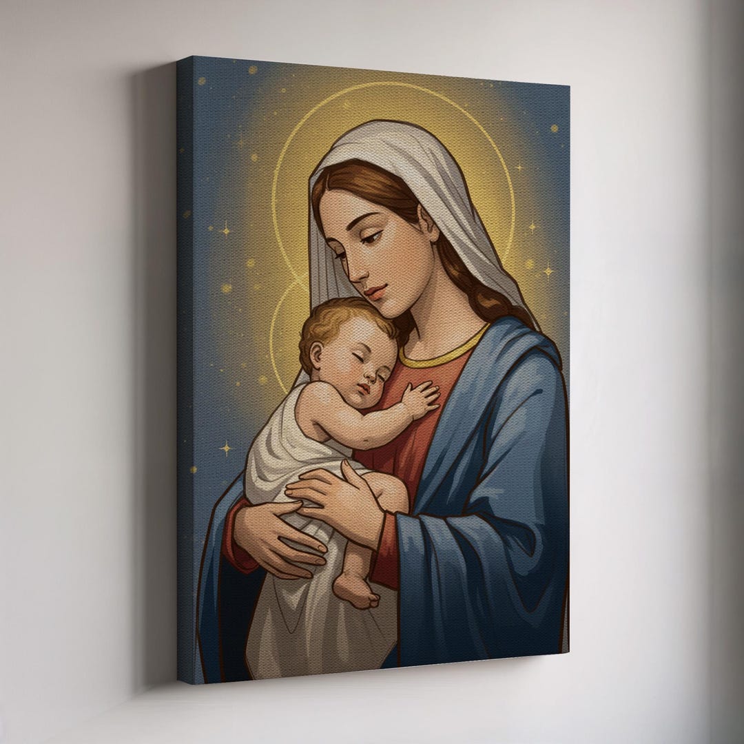 Madonna and Child Canvas Wall Art, Virgin Mary and Baby Jesus Art ...