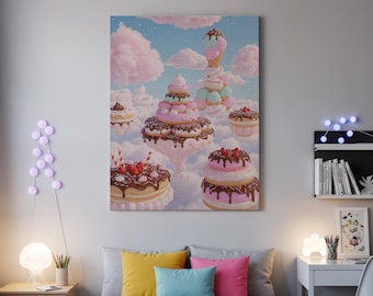 Dessert Fantasy Wall Art, Whimsical Candy Clouds, Ice Cream Donut Print, Dreamy Sweet Decor, Pastel Kitchen Wall Accent