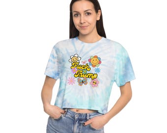 Groovy Tie-Dye Crop Tee: Retro Happy Face Flowers, Protest Apparel