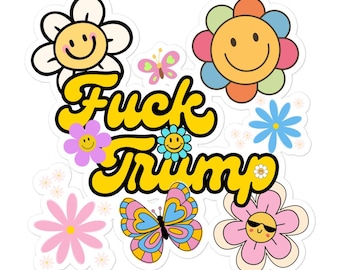 Retro Hippie Anti-Trump Sticker: Political Protest Art