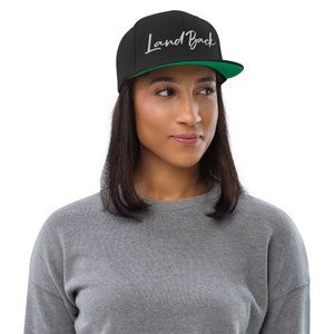 Land Back Snapback Hat White Text