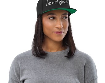 Land Back Snapback Hat White Text