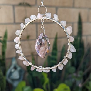 Crystal Prism Suncatcher: Handmade Rose Quartz Boho Decor