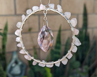 Crystal Prism Suncatcher: Handmade Rose Quartz Boho Decor