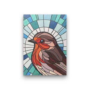 Robin Rotkehlchen Acrylmalerei Original Kunst in Glasmalerei-Kunst-Stil | Vogel-Liebhaber-Geschenk | Gartenvogel Original-Gemälde
