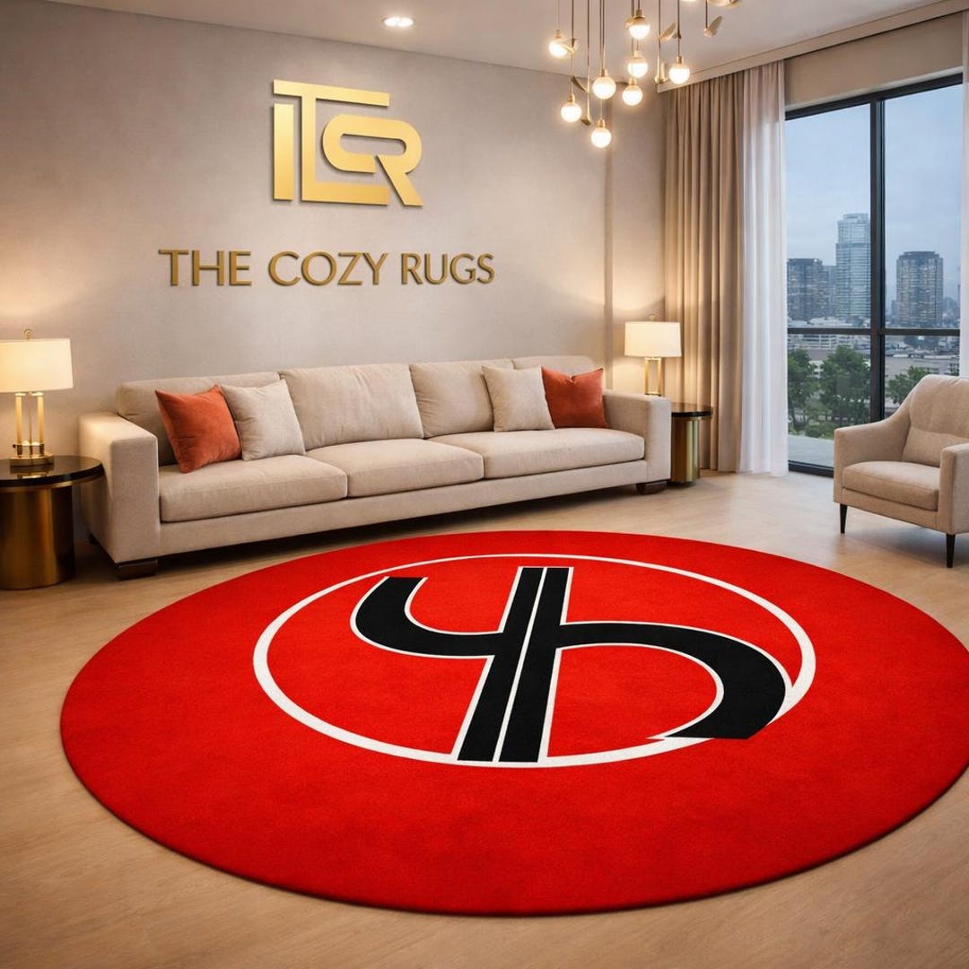 Branded Rug Custom Logo Round Rug | Handmade Tufted Red Area Rug | Modern Branding ...
