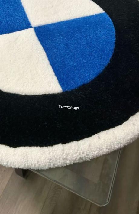 BMW Inspired Logo Rug | Hand-tufted Blue, Black, White Carpet - Etsy