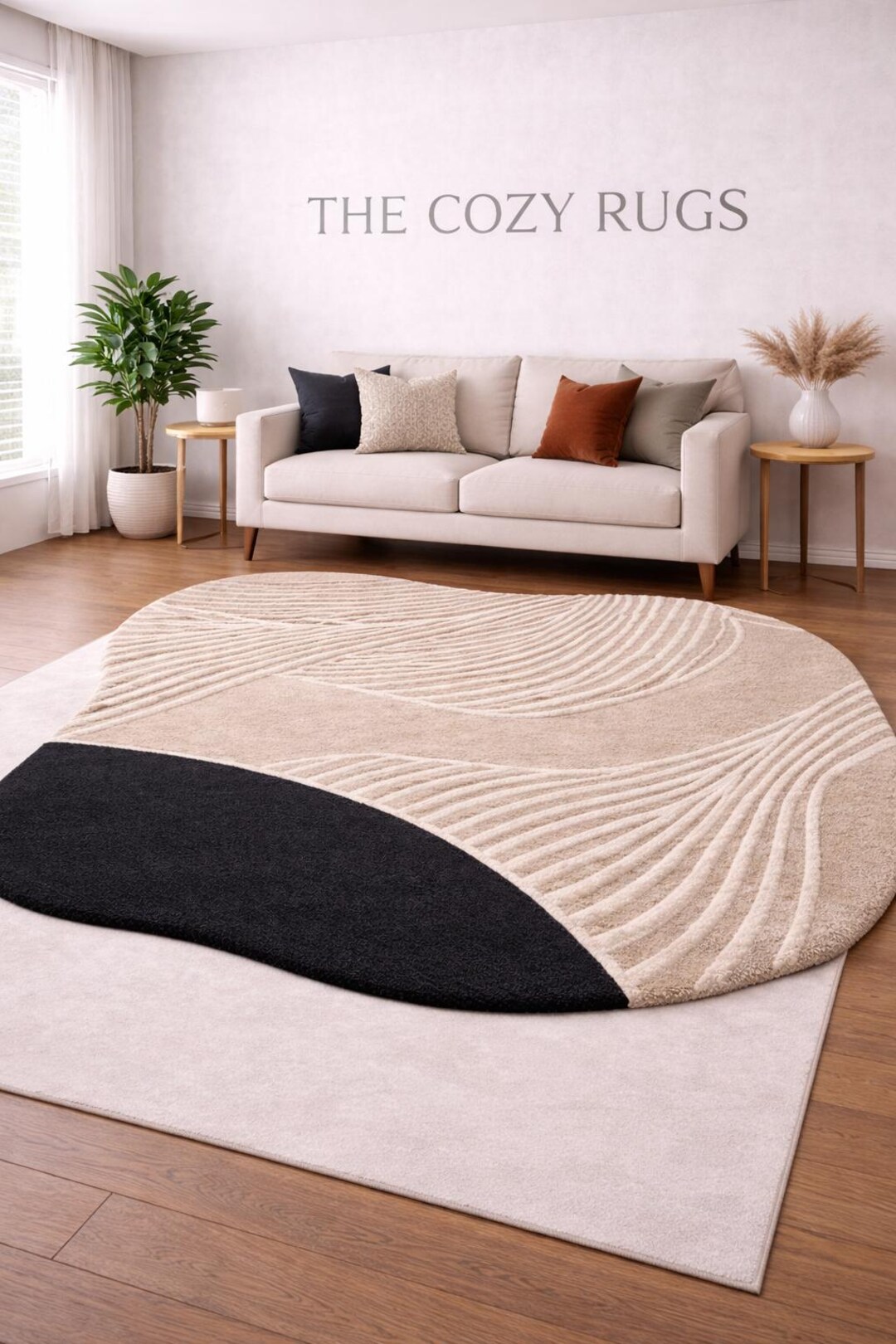 Neutral Tufted Rug Pattern Abstract Neutral Tufted Rug | Handmade Modern Area Rug | Minimal Home ...