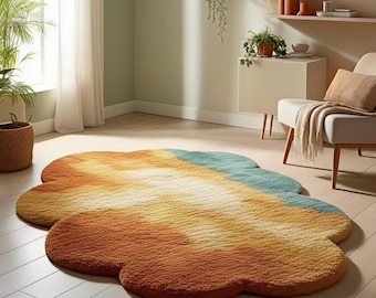 Cloud Shape Gradient Rug | Modern Wavy Carpet, Kids Room Decor