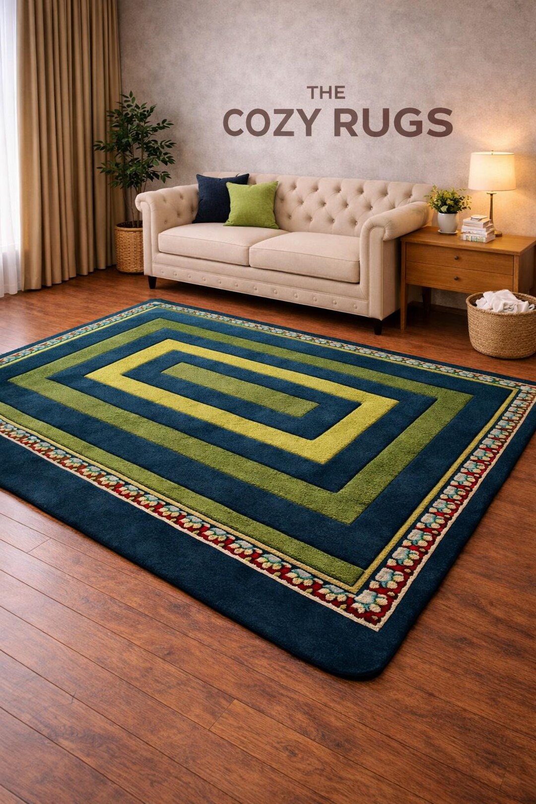 Geometric Border Rug Geometric Border Tufted Rug – Modern Rectangular Area Rug - Etsy