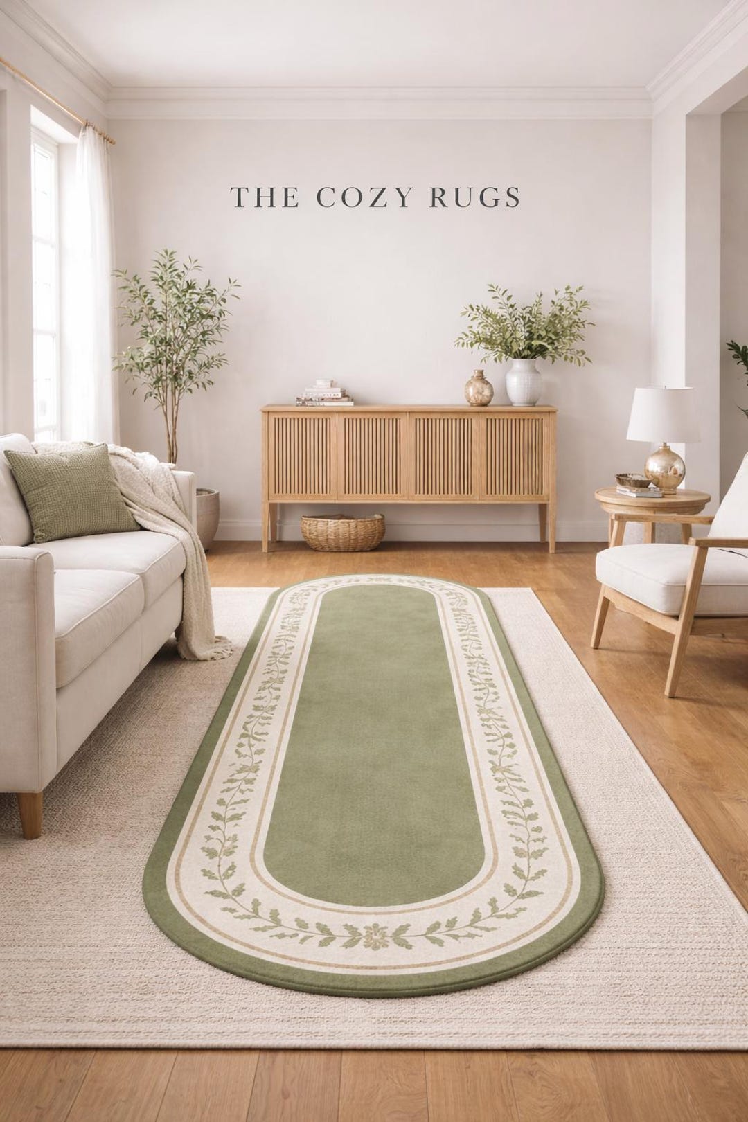 Border Rug Runner Green Floral Border Runner Rug | Handmade Tufted Hallway & Entryway ...