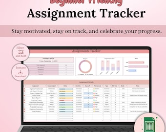 Assignment Tracker Google Sheets: Student Planner Spreadsheet (Digital Download)