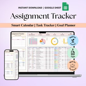 Assignment Tracker Spreadsheet Student Planner Google Sheets Excel School Academic Planner Assignment Calendar College Class Study Planner