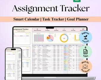 Student Assignment Tracker Spreadsheet | Google Sheets & Excel Study Planner | Academic Planner | Homework Calendar | Class Organizer