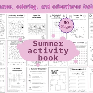 Summer Activity Bundle printable, Summer Kids Activity Book, Summer Activities For Kids, Coloring, Drawing, Word Games & Puzzles