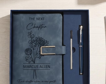 Journal en cuir personnalisé pour enseignant, carnet de notes avec fleurs pour le mois de naissance avec boîte-cadeau, cadeau de remerciement d'anniversaire pour l'obtention du diplôme