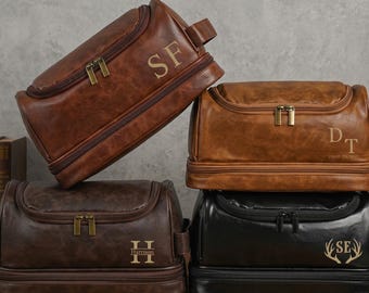 Neceser de cuero personalizado, neceser personalizado para hombre, regalo para padrinos de boda, neceser de viaje impermeable con iniciales, regalo para él.