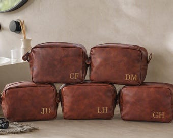 Neceser de cuero bordado, neceser personalizado para hombre, regalo personalizado para padrinos de boda, neceser de viaje para afeitar, neceser para marido