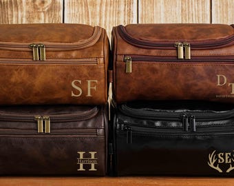 Personalized Toiletry Bag for Men, Faux Leather Dopp Kit with Name, Custom Travel Toiletry Shaving Organizer, Groomsmen Gift, Gift for Him