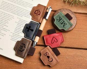 Personalized Leather Magnetic Bookmark, Custom Engraved Bookmark with Pen Clip, Book Lover Christmas Gift,Reader Bookmark Gift for Him & Her