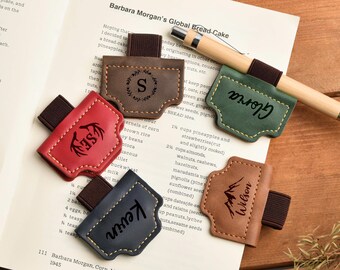 Engraved Leather Magnetic Bookmark, Custom Bookmark with Pen Clip, Personalized Book Lover Christmas Gift,Reader Bookmark Gift for Him & Her