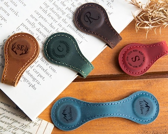 Marcapáginas magnético de piel personalizado, marcapáginas con inicial/nombre personalizado, regalo para lectores, regalo para amantes de los libros, regalo para lectores (para él y para ella)