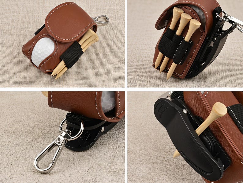 Monogram Golf Ball Holder, Personalized Leather Golf Pouch, Golf Bag Clip Accessory, Golf Gifts For Him, Christmas Birthday Retirement Gift image 6