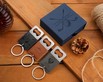 Personalized Leather Bottle Opener Keychain, Engraved Beer Bottle Opener with Box, Groomsmen Gift, Gifts for Men, Gift for Him, Party Favors