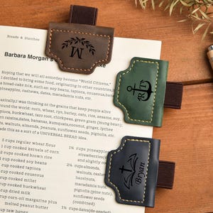 Personalized Leather Bookmark, Custom Monogram Magnetic Bookmark, Engraved Christmas Gift for Book Lovers, Bookmark for Readers image 5