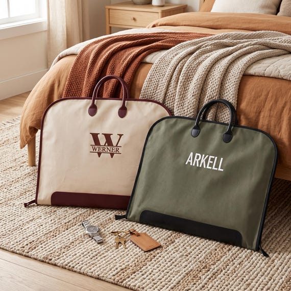 Garment Bag, Personalized Embroidered Suit Carrier for Groomsmen, Weddings and Business Travel with Custom Monogram