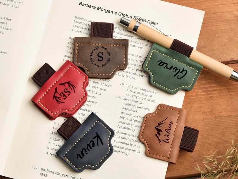 Personalized Leather Bookmark, Custom Monogram Magnetic Bookmark, Engraved Christmas Gift for Book Lovers, Bookmark for Readers image 7