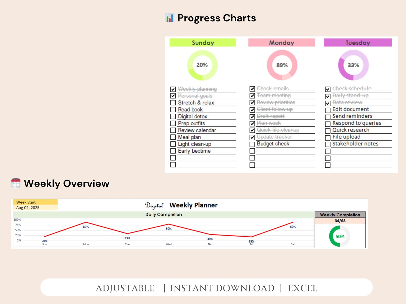 Weekly Planner | Excel Task Tracker | Productivity Dashboard With ...