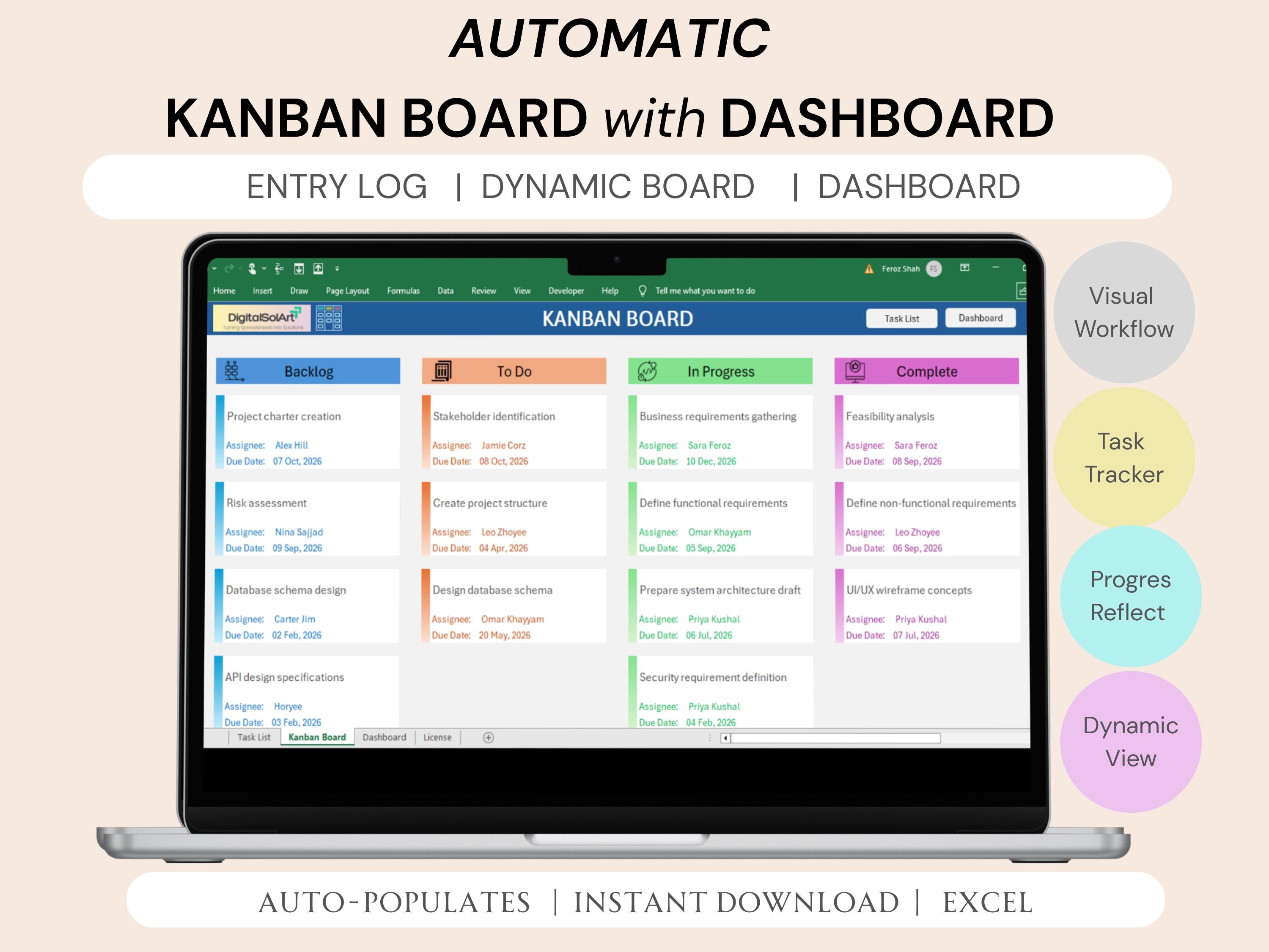 Kanban Board Excel Template | Task Management Spreadsheet | Project ...
