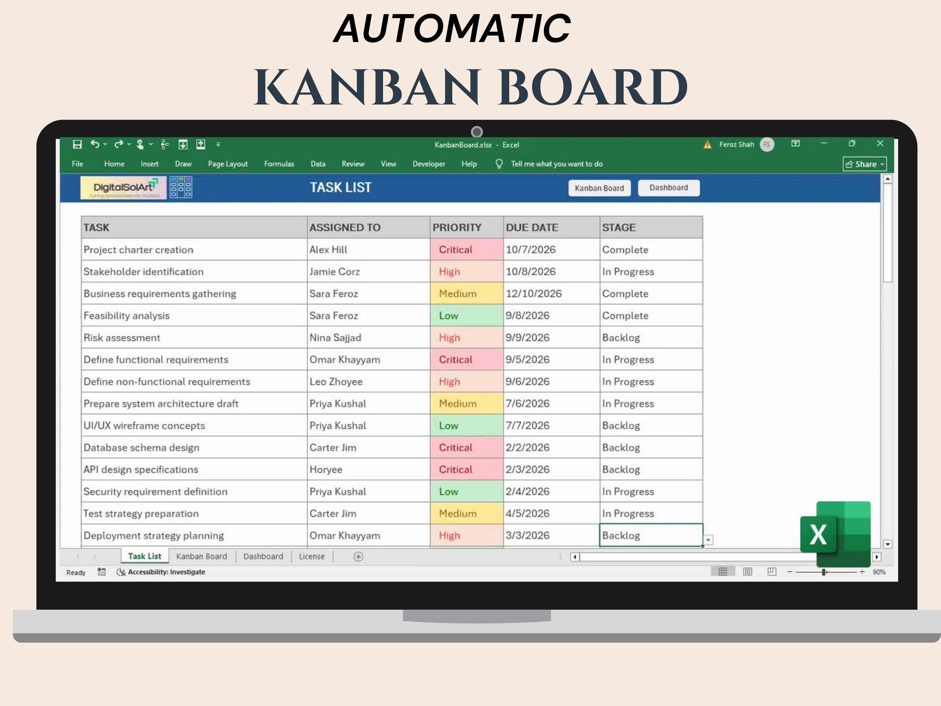 Kanban Board Excel Template | Task Management Spreadsheet | Project ...