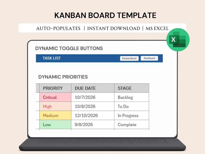 Kanban Board Excel Template | Task Management Spreadsheet | Project ...