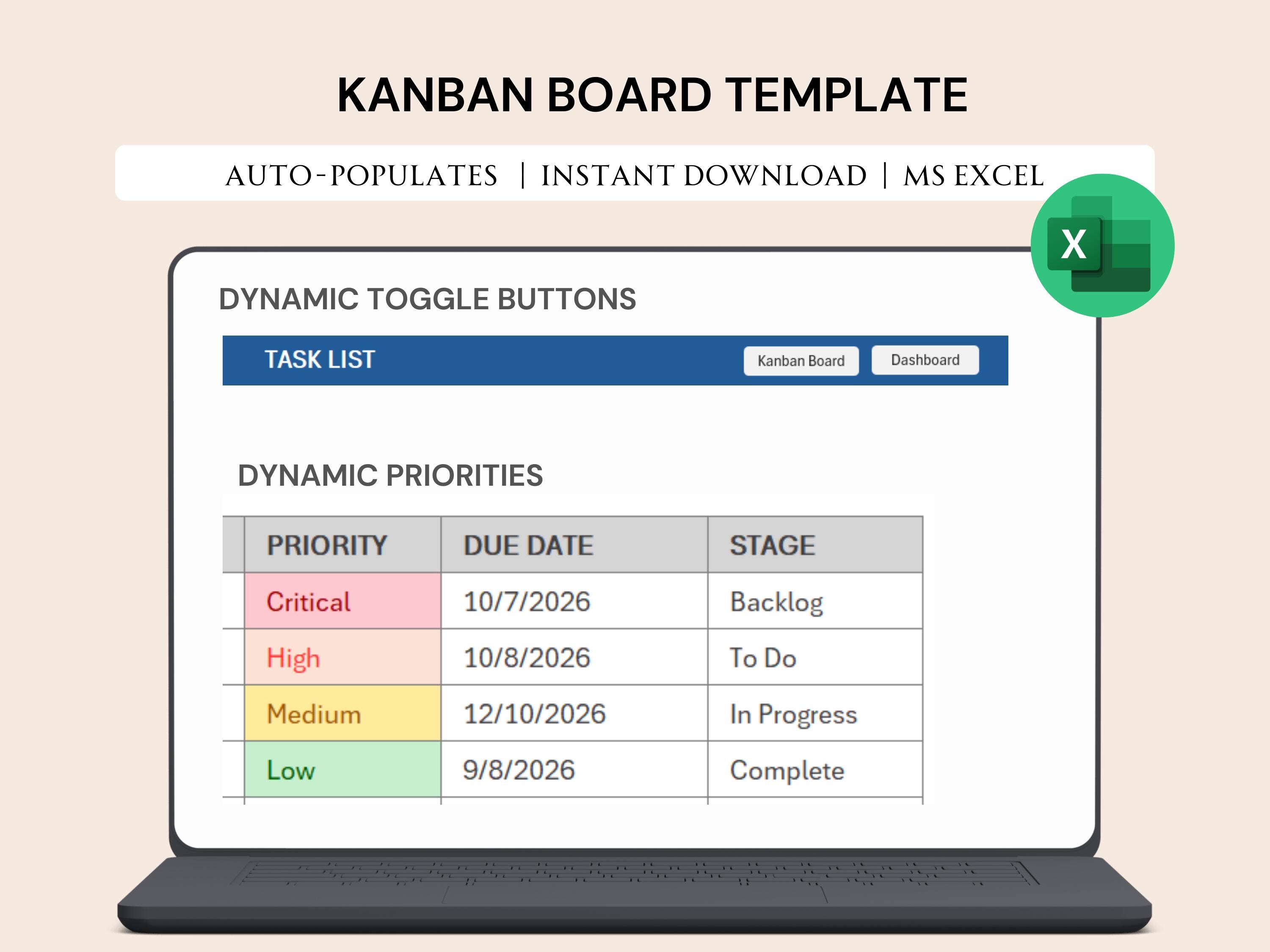 Kanban Board Excel Template | Task Management Spreadsheet | Project ...