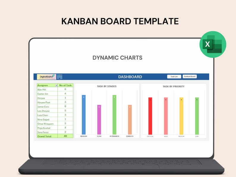 Kanban Board Excel Template | Task Management Spreadsheet | Project ...