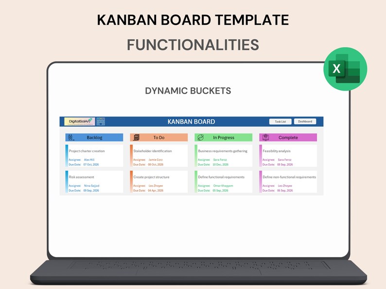 Kanban Board Excel Template | Task Management Spreadsheet | Project ...