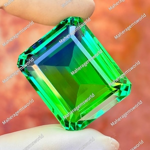 Massive 89ct Teal Green Tourmaline Gemstone | Emerald Cut Bi-Color Loose Stone for Pendants, Rings