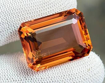 Emerald Cut Peach Pink Morganite Loose Stone, AAA Quality, 59.75 Carat