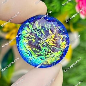 Lab Created Monarch Opal Round Gemstone, Vibrant Rainbow Fire, Loose Statement Stone