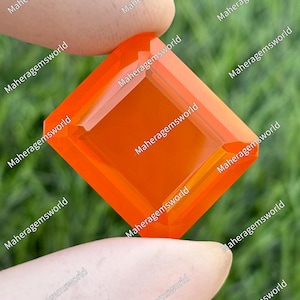 Lab Created Orange Opal Rectangular Faceted Gemstone (52.Ct), Modern Cut Pendant Stone
