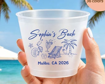 Personalized Beach Bach Plastic Cups - Bachelorette Party Cups, Girls Trip Cups, Destination Beach Bachelorette Cups, Bride Squad Favor