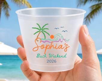 Personalized Beach Bachelorette Cups with Name, Custom Bach Weekend Frosted Cups, Coastal Girls Trip Party Favor, Frosted Party Drinkware