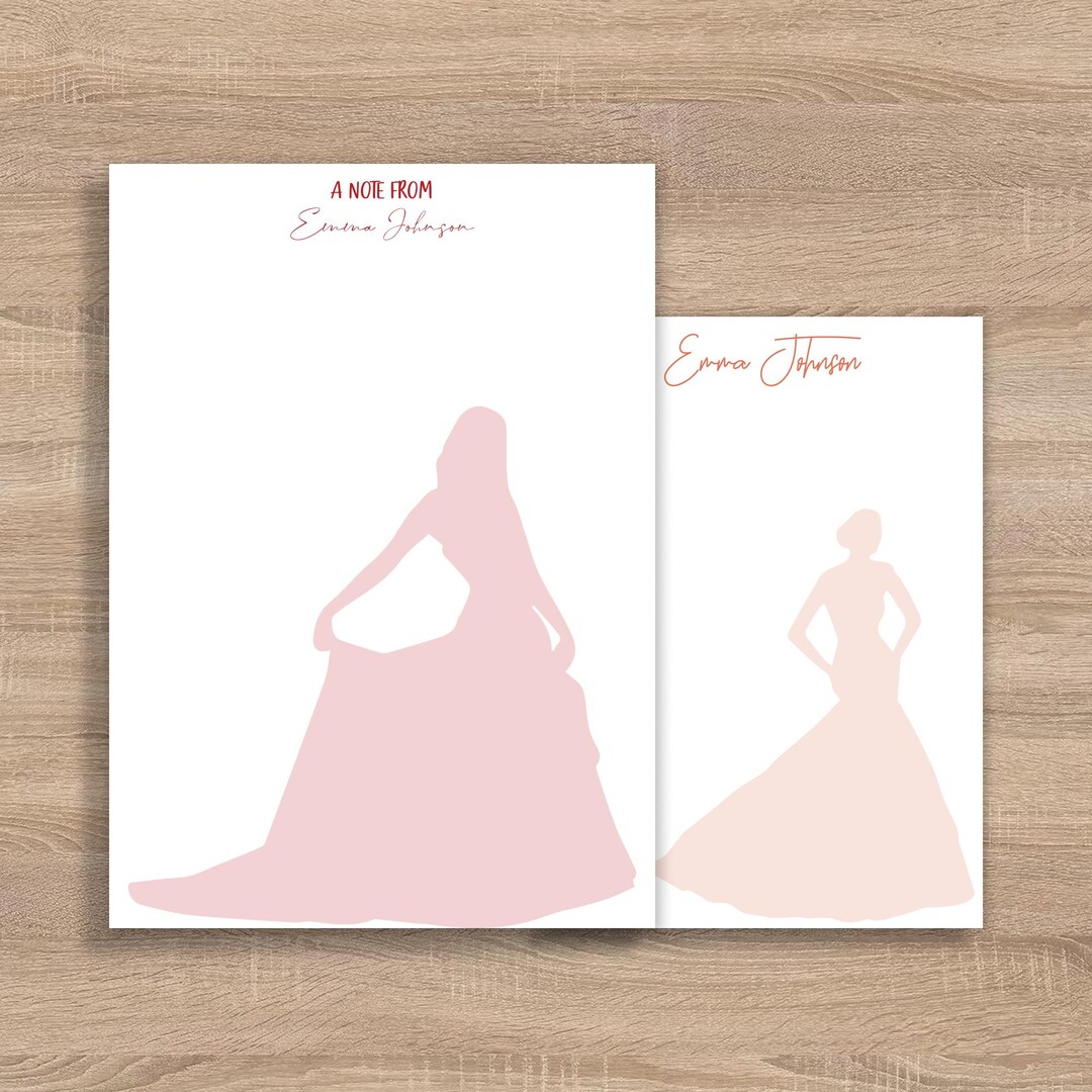Personalized Gown Silhouette Notepad – Custom Name Notepad, Elegant ...
