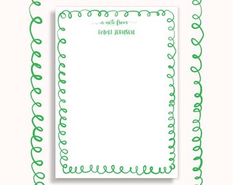 Cute Personalized Green Doodle Notepad – Aesthetic Stationery Pad - Custom Gift for Girls, Bridesmaids, Friends - Everyday Writing